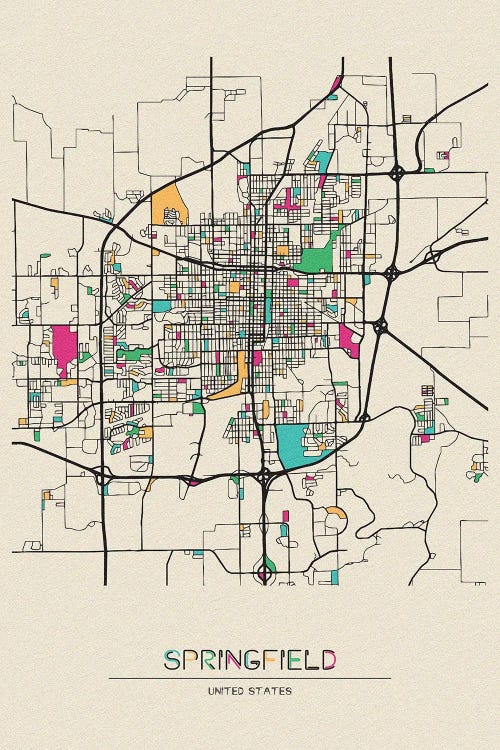 Springfield, Illinois Map by Ayse Deniz Akerman wall art