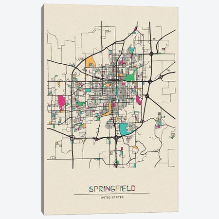 Springfield, Illinois Map Canvas Print #ADA664} by Ayse Deniz Akerman Canvas Art