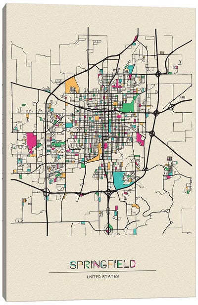 Springfield, Illinois Map Canvas Art Print - City Maps