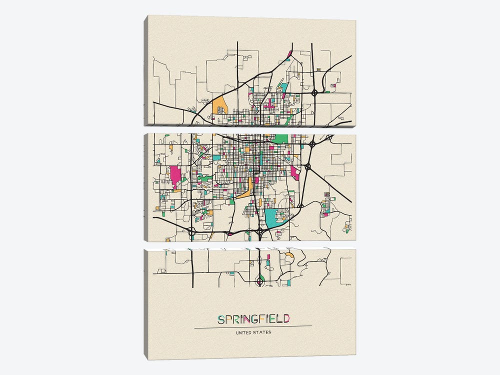 Springfield, Illinois Map by Ayse Deniz Akerman 3-piece Art Print