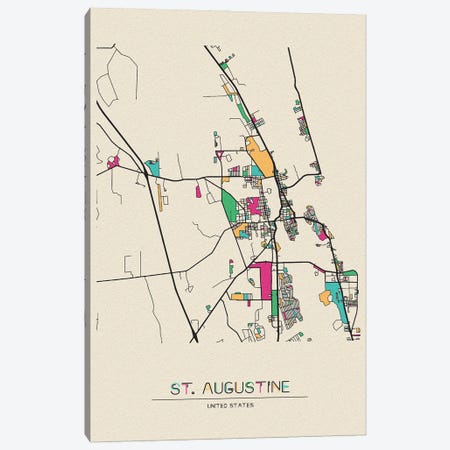 St. Augustine, Florida Map Canvas Print #ADA665} by Ayse Deniz Akerman Canvas Artwork