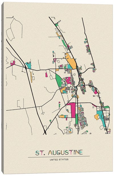 St. Augustine, Florida Map Canvas Art Print - City Maps