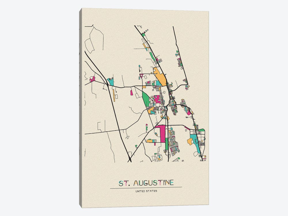 St. Augustine, Florida Map by Ayse Deniz Akerman 1-piece Canvas Artwork