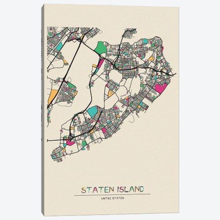 Staten Island, New York Map Canvas Print #ADA666} by Ayse Deniz Akerman Canvas Artwork