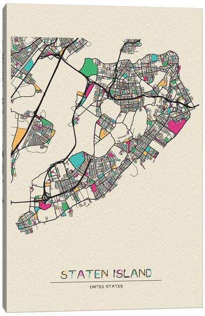 Staten Island, New York Map Canvas Art Print - City Maps