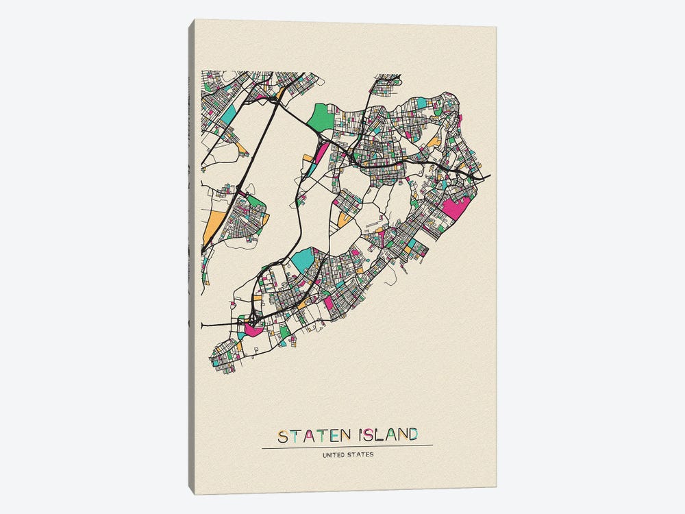Staten Island, New York Map by Ayse Deniz Akerman 1-piece Canvas Art Print