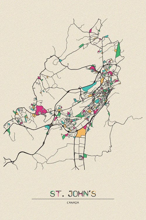 St. John's, Canada Map by Ayse Deniz Akerman wall art
