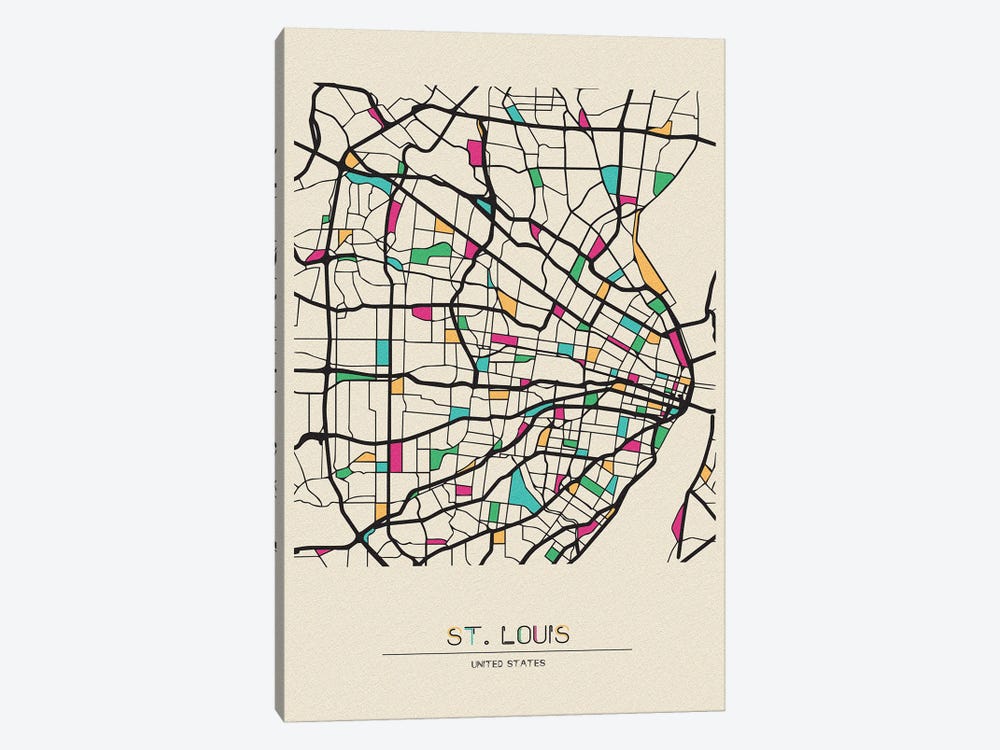 St. Louis, Missouri Map by Ayse Deniz Akerman 1-piece Canvas Art Print