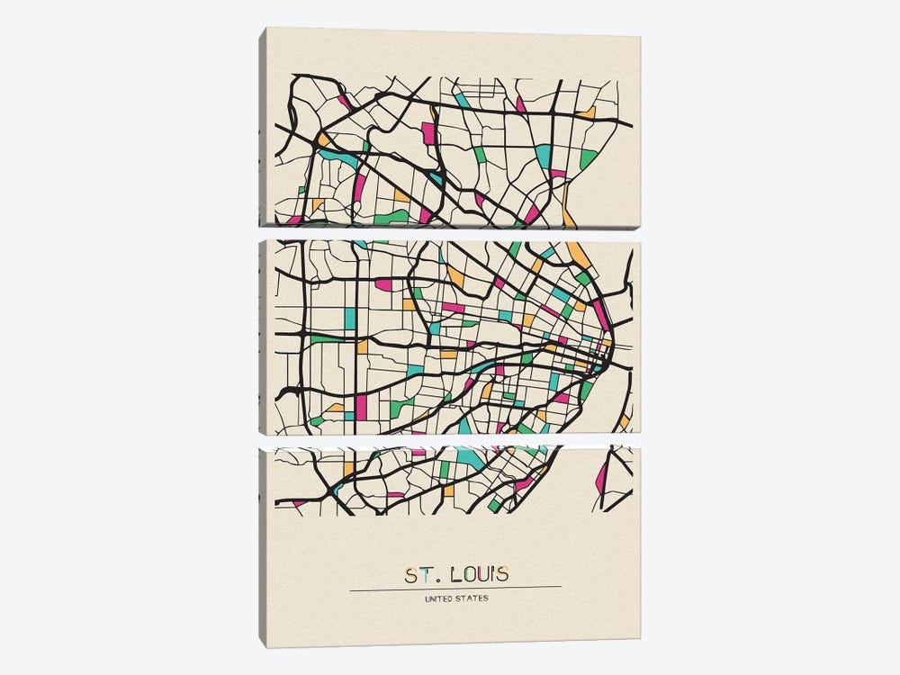 St. Louis, Missouri Map by Ayse Deniz Akerman 3-piece Canvas Print