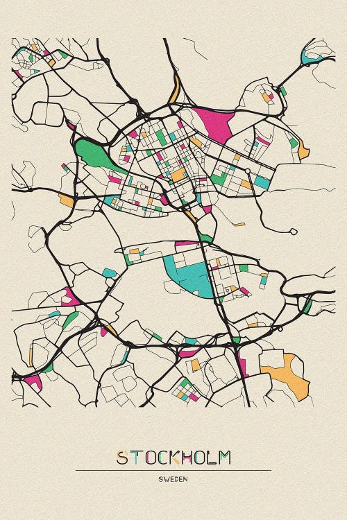 Stockholm, Sweden Map by Ayse Deniz Akerman wall art