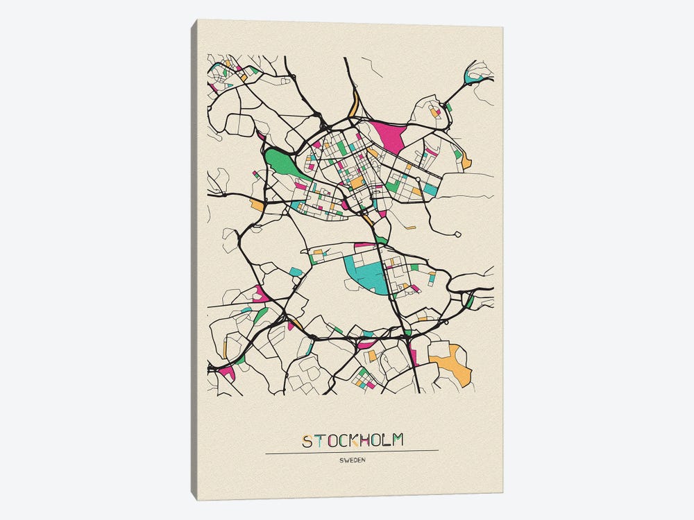 Stockholm, Sweden Map by Ayse Deniz Akerman 1-piece Canvas Art