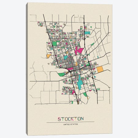Stockton, California Map Canvas Print #ADA670} by Ayse Deniz Akerman Canvas Art