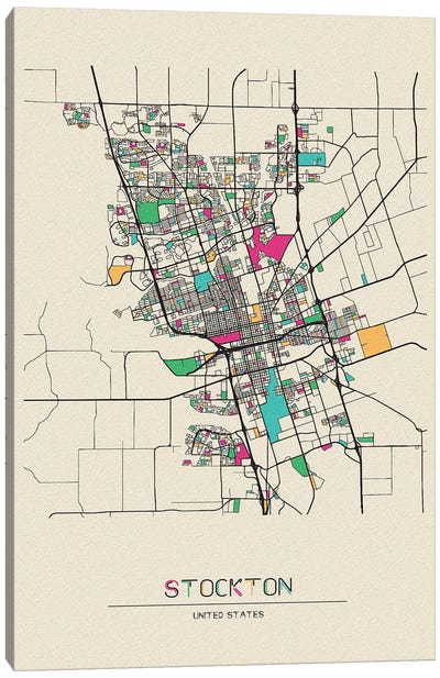 Stockton, California Map Canvas Art Print - City Maps