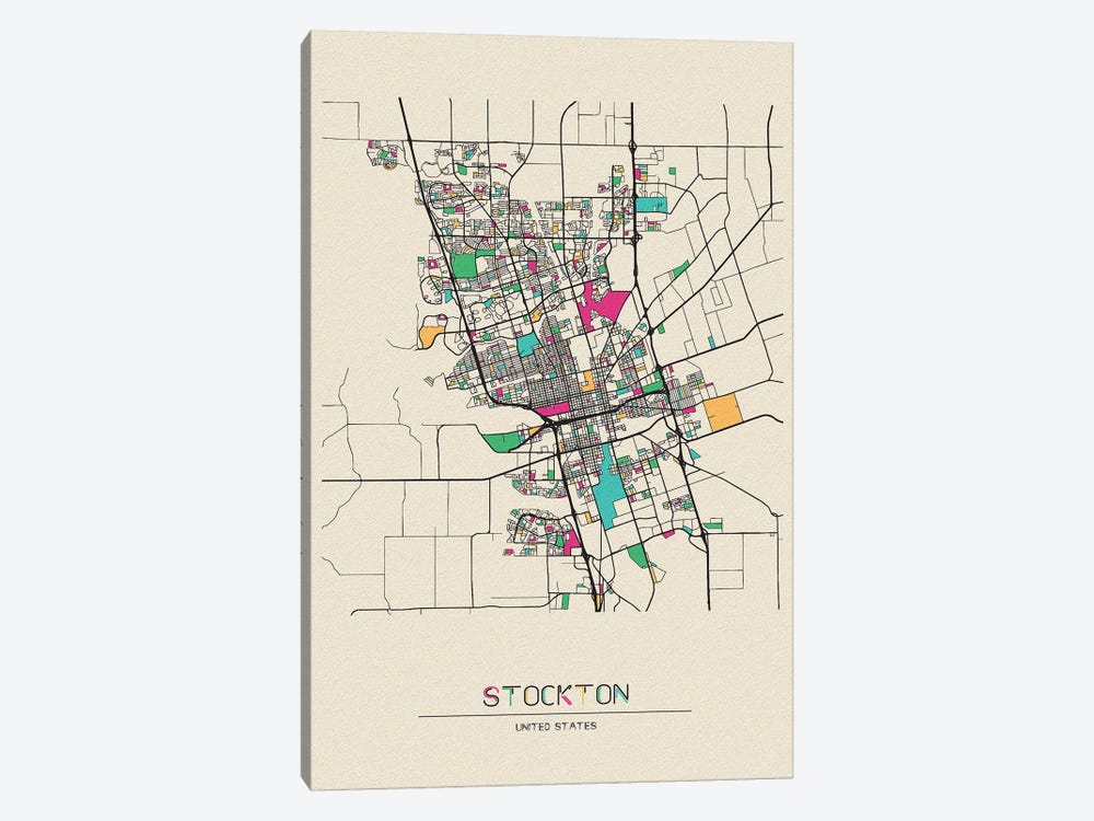 Stockton, California Map by Ayse Deniz Akerman 1-piece Canvas Art