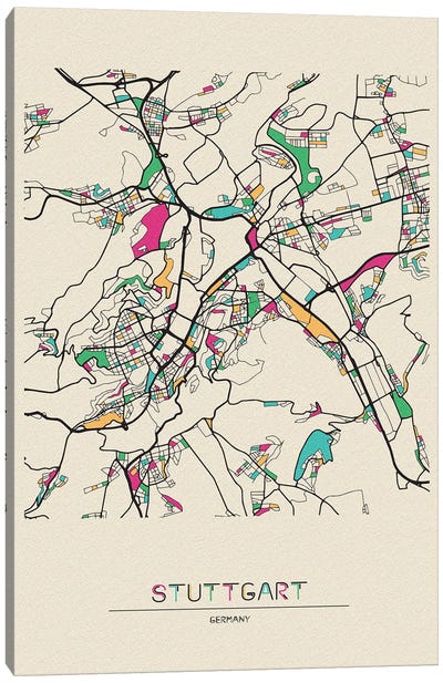 Stuttgart, Germany Map Canvas Art Print - City Maps