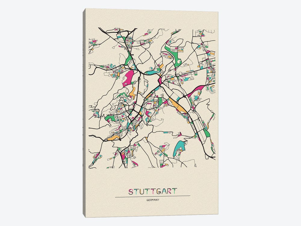 Stuttgart, Germany Map by Ayse Deniz Akerman 1-piece Canvas Art Print