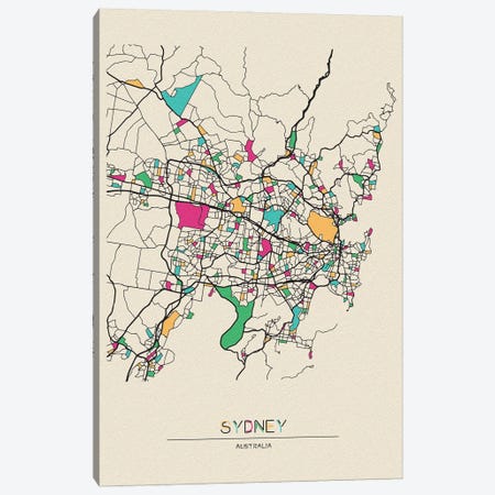 Sydney, Australia Map Canvas Print #ADA672} by Ayse Deniz Akerman Canvas Art