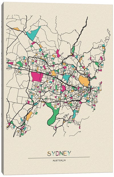 Sydney, Australia Map Canvas Art Print - Sydney Art