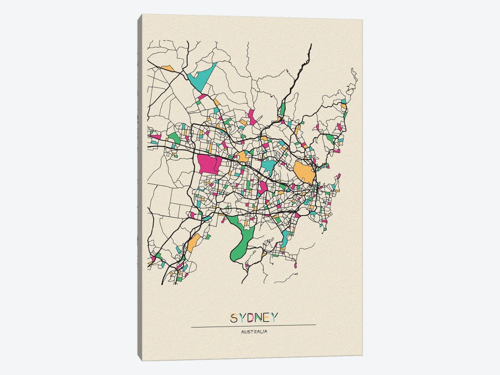 Sydney, Australia Map by Ayse Deniz Akerman 1-piece Canvas Art