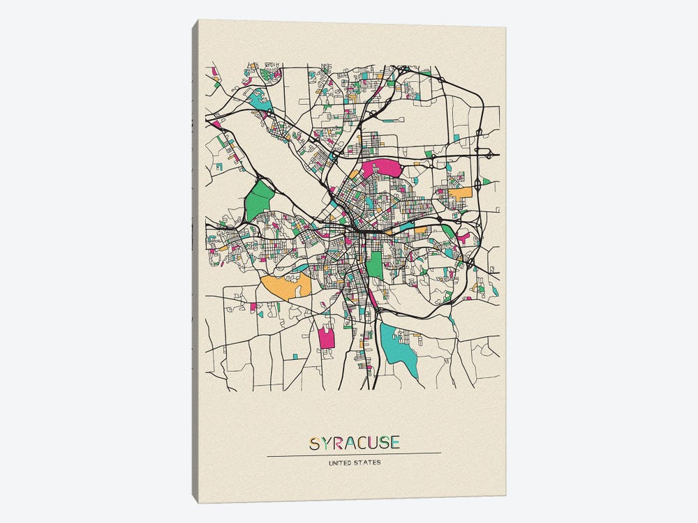 Syracuse, New York Map by Ayse Deniz Akerman 1-piece Canvas Art Print
