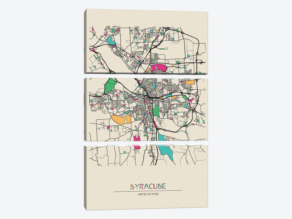 Syracuse, New York Map by Ayse Deniz Akerman 3-piece Canvas Art Print