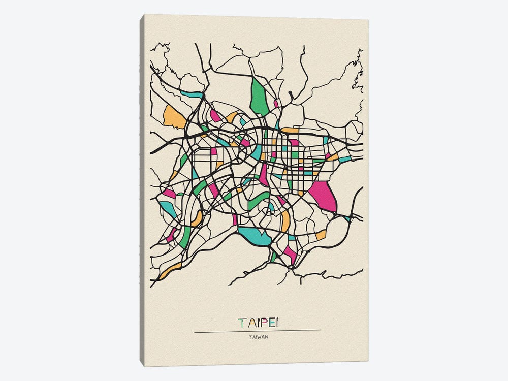 Taipei, Taiwan Map by Ayse Deniz Akerman 1-piece Canvas Artwork