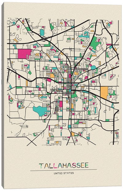 Tallahassee, Florida Map Canvas Art Print - City Maps