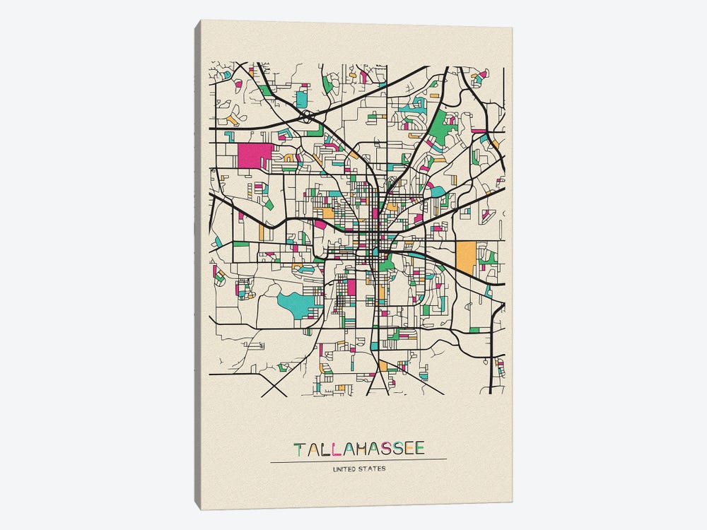 Tallahassee, Florida Map by Ayse Deniz Akerman 1-piece Art Print