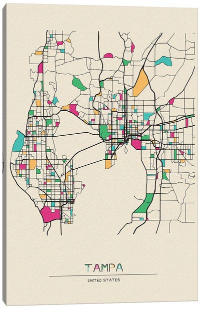Tampa, Florida Map Canvas Art Print - Tampa Bay