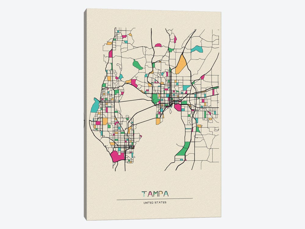 Tampa, Florida Map by Ayse Deniz Akerman 1-piece Art Print