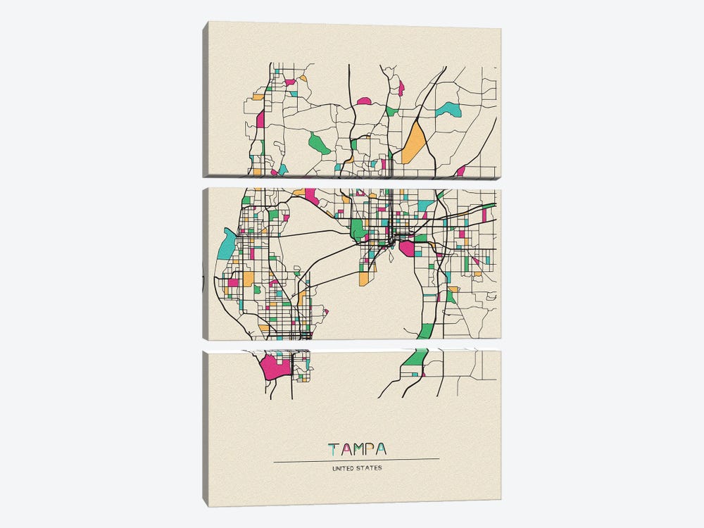 Tampa, Florida Map by Ayse Deniz Akerman 3-piece Art Print