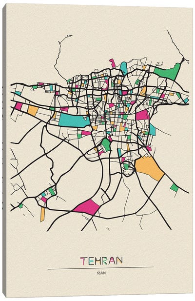Tehran, Iran Map Canvas Art Print - Ayse Deniz Akerman