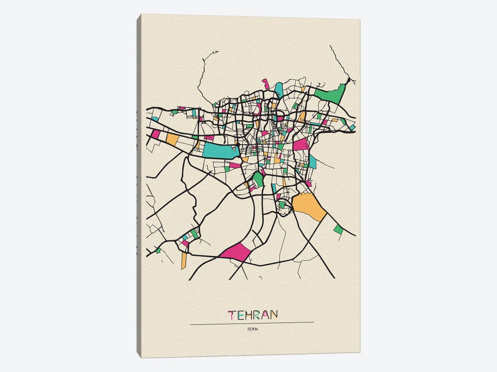 Tehran, Iran Map by Ayse Deniz Akerman 1-piece Canvas Art Print