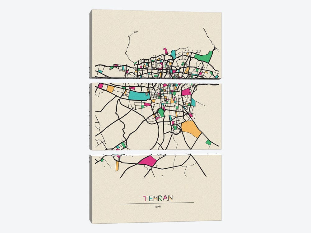 Tehran, Iran Map by Ayse Deniz Akerman 3-piece Art Print