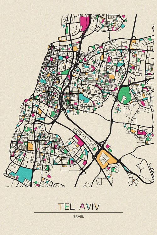 Tel Aviv, Israel Map by Ayse Deniz Akerman wall art