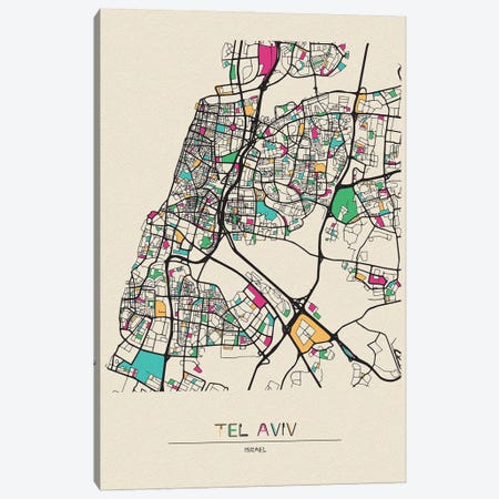 Tel Aviv, Israel Map Canvas Print #ADA680} by Ayse Deniz Akerman Canvas Print