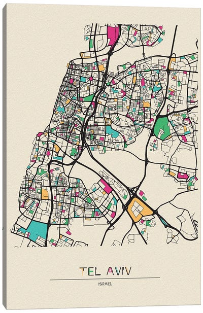 Tel Aviv, Israel Map Canvas Art Print - City Maps