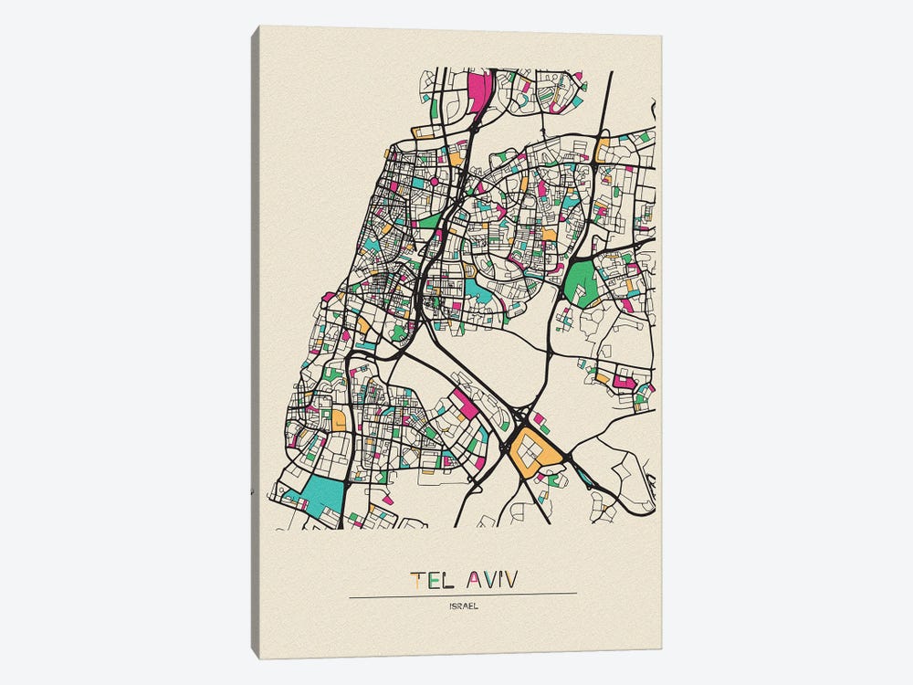 Tel Aviv, Israel Map by Ayse Deniz Akerman 1-piece Art Print