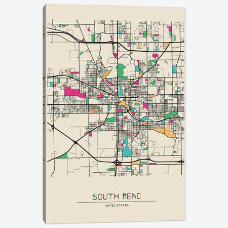 South Bend, Indiana Map Canvas Print #ADA683} by Ayse Deniz Akerman Art Print