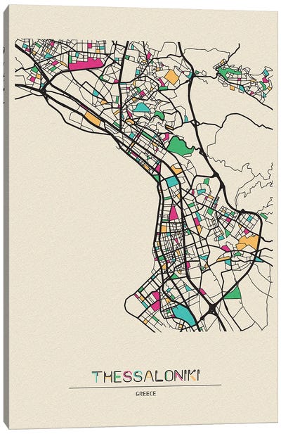 Thessaloniki, Greece Map Canvas Art Print - City Maps