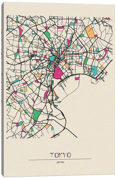 Tokyo, Japan Map Canvas Art Print - City Maps