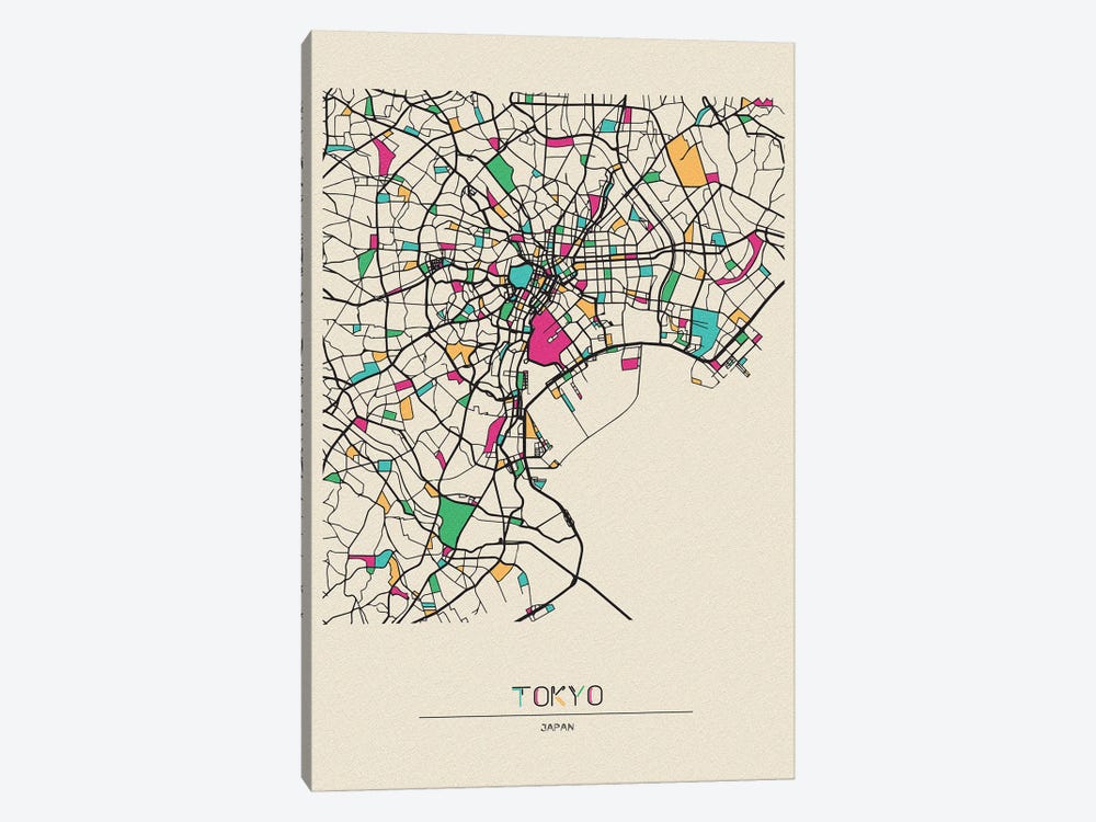 Tokyo, Japan Map by Ayse Deniz Akerman 1-piece Canvas Wall Art