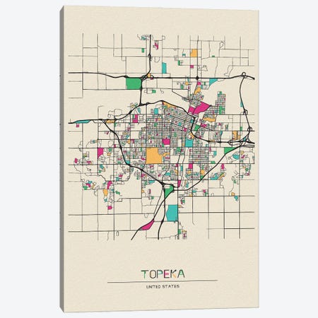 Topeka, Kansas Map Canvas Print #ADA691} by Ayse Deniz Akerman Canvas Art