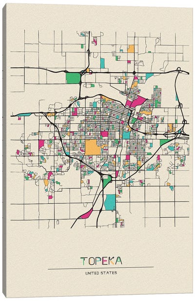Topeka, Kansas Map Canvas Art Print - City Maps
