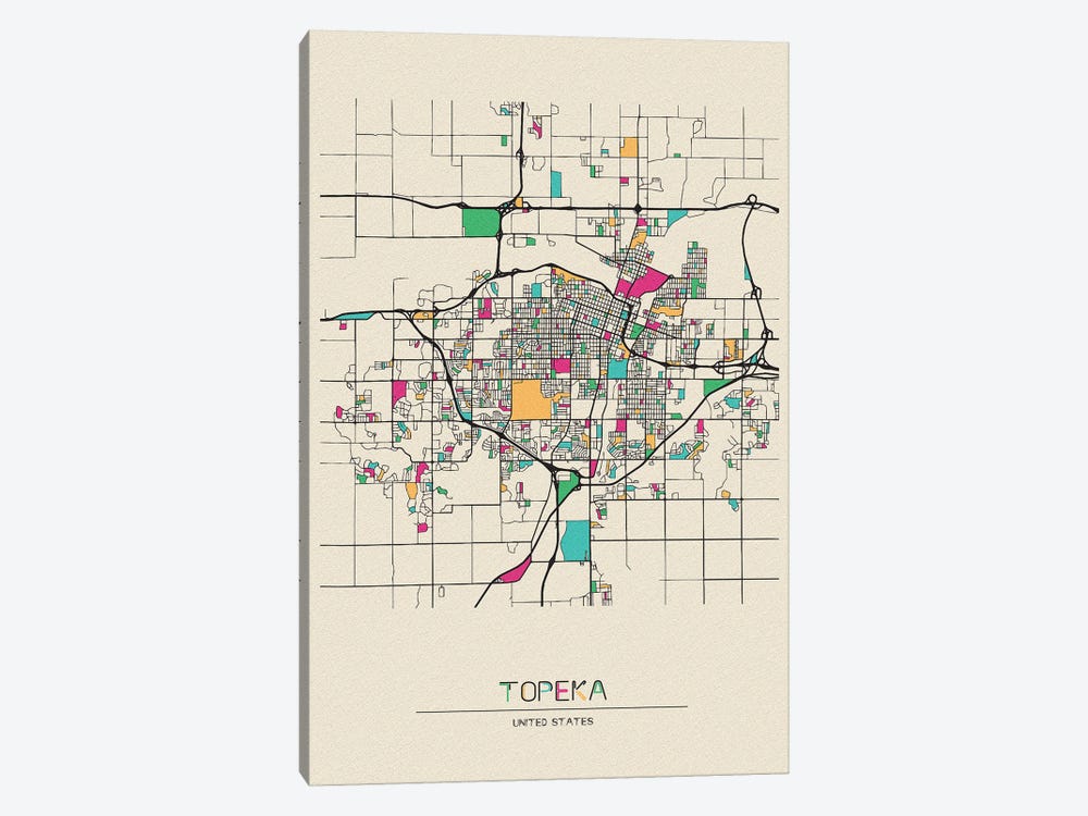 Topeka, Kansas Map by Ayse Deniz Akerman 1-piece Art Print