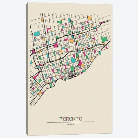 Toronto, Canada Map Canvas Print #ADA692} by Ayse Deniz Akerman Canvas Wall Art