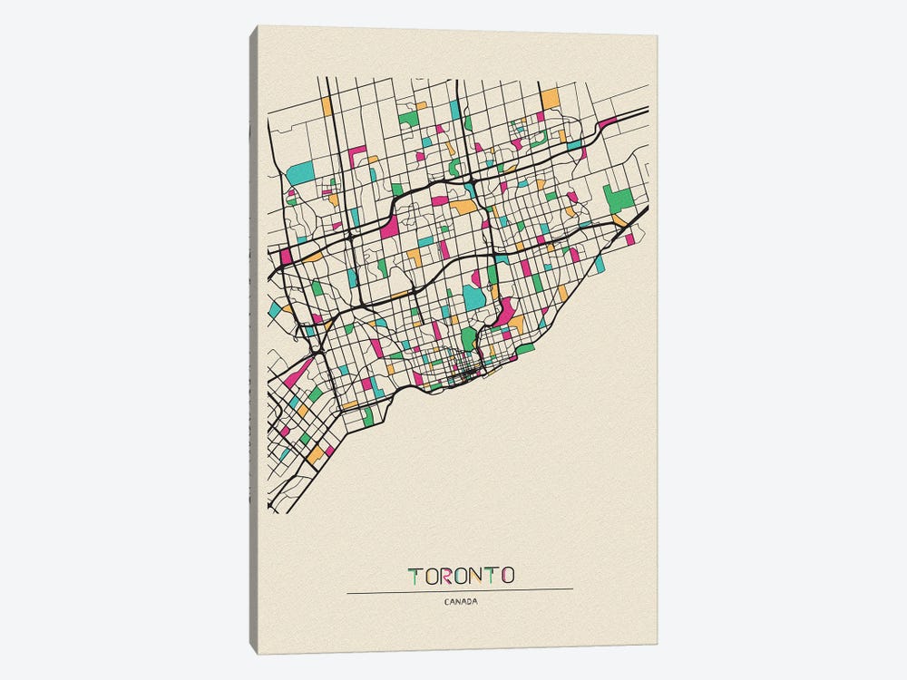 Toronto, Canada Map by Ayse Deniz Akerman 1-piece Canvas Art
