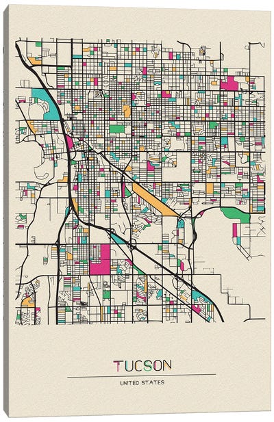 Tucson, Arizona Map Canvas Art Print - City Maps