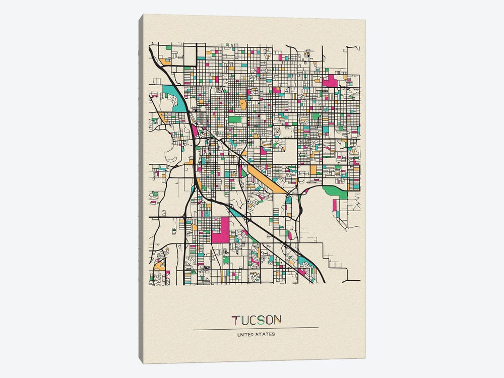 Tucson, Arizona Map by Ayse Deniz Akerman 1-piece Canvas Print