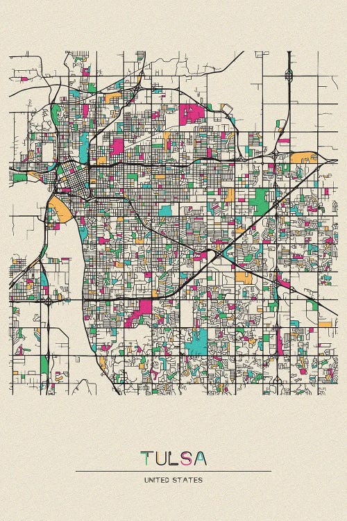 Tulsa, Oklahoma Map by Ayse Deniz Akerman wall art